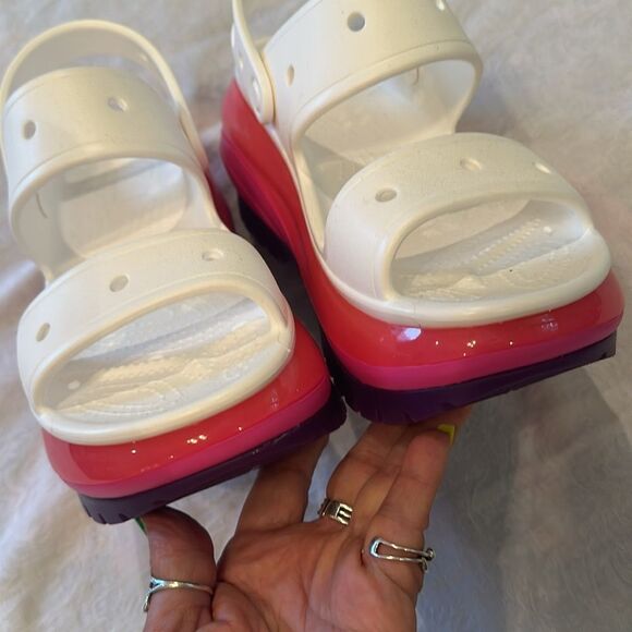 Crocs Mega Crush Sandal Size 9 White Pink Purple Platform - Picture 3 of 11
